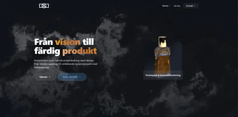 Skärmdump av DGD Solutions hemsida, exempel på webbutveckling från DGTale