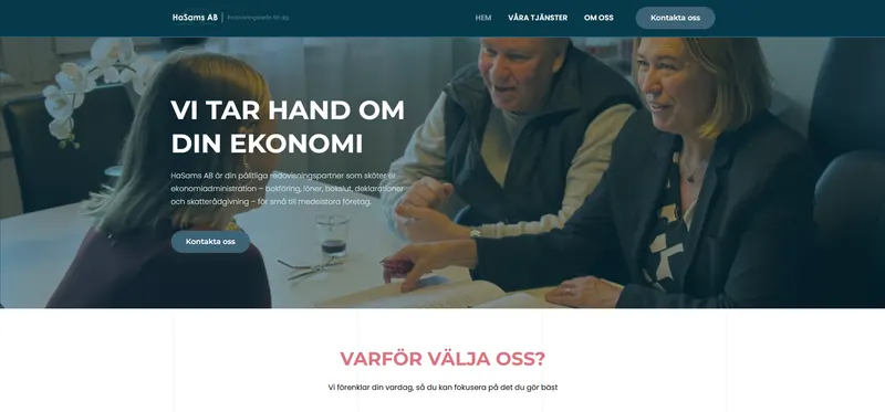Skärmdump av HaSams AB:s hemsida